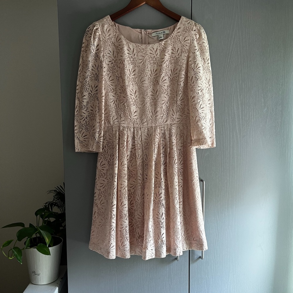 Blush pink lace long sleeve dress